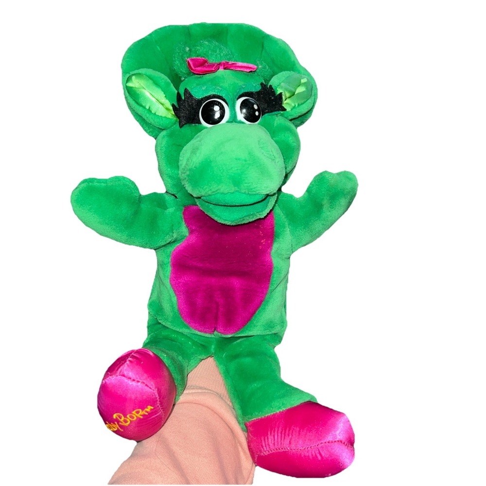 VTG Baby Bop 1992 Plush‎ 15" Stuffed Puppet The Barney Show Lyons Green Dinosaur